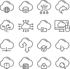 Cloud Data Technology. Thin line web icons set.