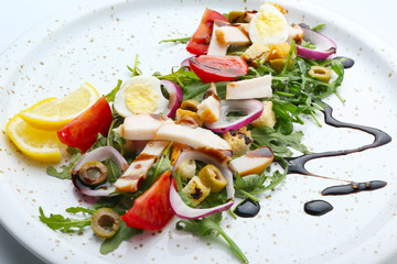 Tasty salad on plate, closeup