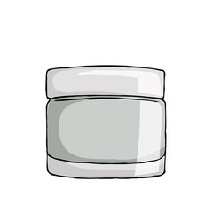 Vector hand drawn cosmetic container for cream. Isolated on white background. Sketched mockup of cosmetic package. Mint color.