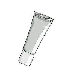 Vector hand drawn tube for cream, tooth paste, gel, sauce, paint, glue. Isolated on white background. Sketched mockup of cosmetic package. 