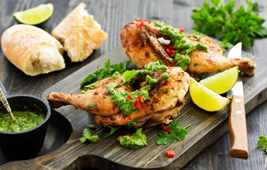 Baked chicken with vegetables and pumpkin.