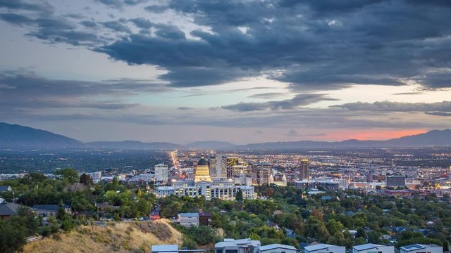 Salt Lake City skyline day to night time-lapse, Utah, USA