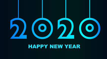 Year 2020 - simple greeting card, invitation, flyer, poster or design element - cold cyan bluish blue - vector