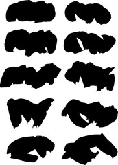 Vector grunge brush, spots. Abstract brush strokes with a dry brush. Set of ink blots. Black backdrops.