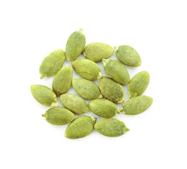 pumpkin seeds on white background.
