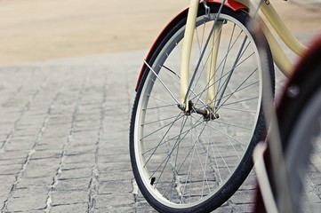 Fototapeta na wymiar Detail bicycle background, Part of bicycle transport of vintage bike closeup defocused