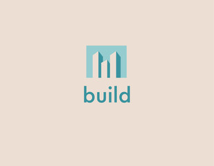Simple geometric logo sign building city skyscrapers for company