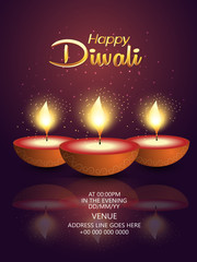 Happy Diwali Hindu festival of lights. Diwali holiday greeting card with lights.
