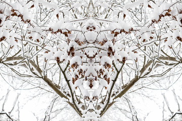 Décoration de Noël en miroir avec neige et arbre