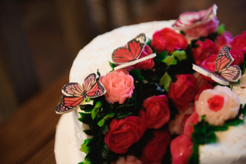 Wedding cake. Delicious sweet holiday buffet with desserts.