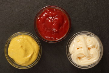 Mustard, ketchup and mayonnaise