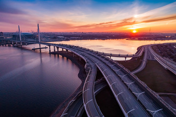 Bridge to Saint Petersburg. Russia. The gulf of finland. Expressway to Petersburg. Highways of St....