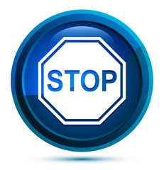 Stop sign icon elegant blue round button illustration