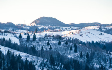 The Carpathians Bucegi Mountains Romania landscape winter snow ice clouds sunlight morning view 
