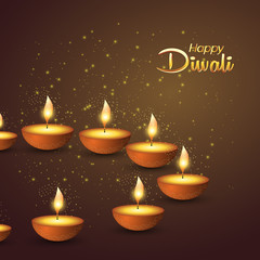 Happy Diwali Hindu festival of lights. Diwali holiday greeting card with lights.