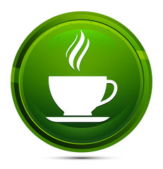 Coffee cup icon glassy green round button illustration