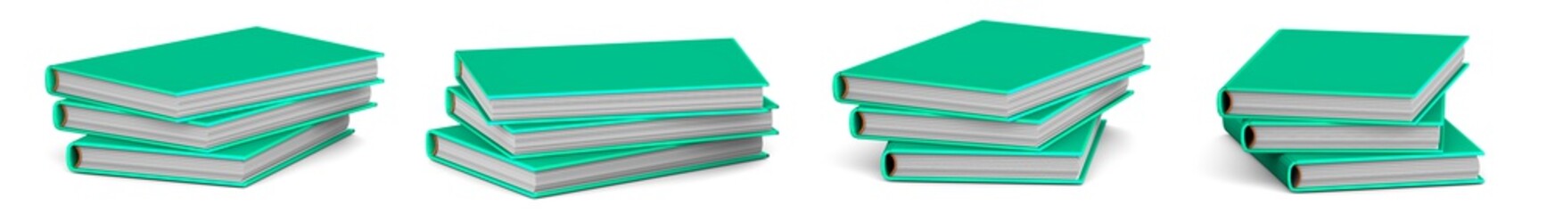 3d illustration of object - very high resolution heap of 3 green books which are closed, knowledge concept isolated on white background