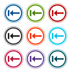 Back icon flat round buttons set illustration design
