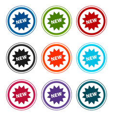 New star badge icon flat round buttons set illustration design