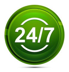 24/7 icon glassy green round button illustration