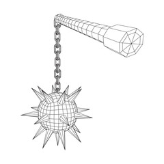 Medieval chained mace ball. Wireframe low poly mesh vector illustration.