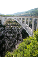 Fototapeta premium Mountain canyon and bridge in France. Verdon