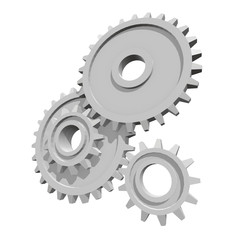 Gears. Mechanical technology machine engineering symbol. Industry development, engine work, business solution concept. 3d render illustration isolated on white background