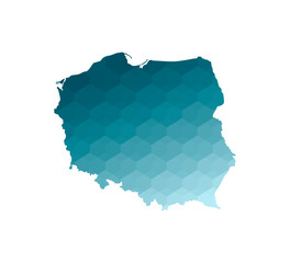 Vector isolated illustration icon with simplified blue silhouette of Poland map. Polygonal geometric style. White background