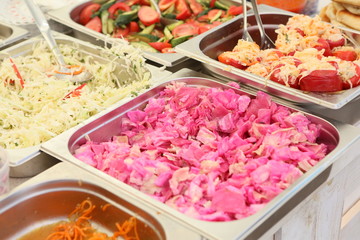 Delicious vegetable on grill. Vegan cuisine: Grilled mixed vegetables. 