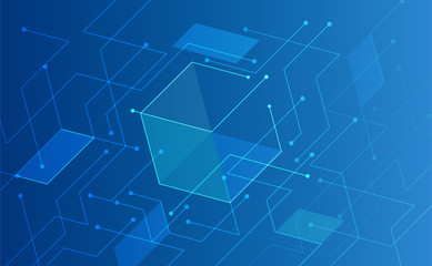 Abstract background concept linear and polygonal pattern shapes on dark blue background. Illustration Vector design digital technology.