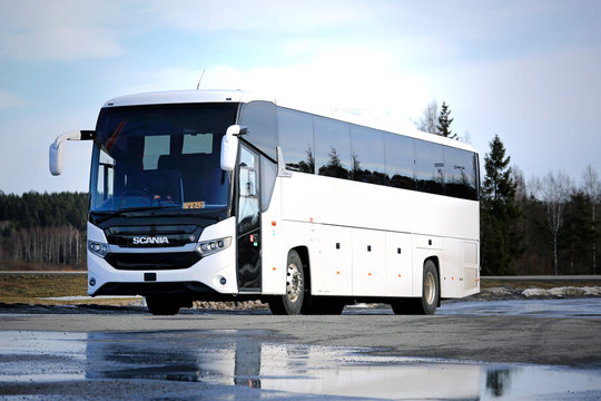 White Scania Interlink Coach Bus. Illustrative Editorial content.