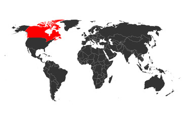 Canada map highlighted with red mark on world map vector