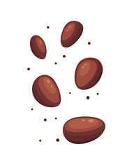 Cocoa composition with organic cacao beans on white background.