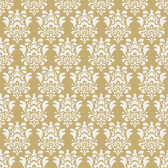 Gold pattern in retro style. Paper art style. Decorative elegant design. Floral seamless pattern. Image colors: gold, white. Template for your graphic design. Vector illustration