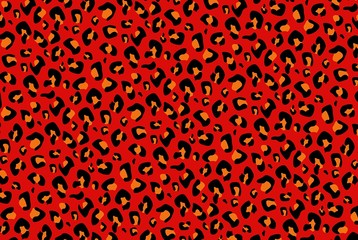 Fototapeta na wymiar Seamless Faux Textured Jaguar/Leopard print seamless pattern with black spots on bright red background