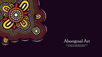 Aboriginal dot art vector banner with text.