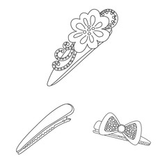 Vector illustration of hairdressing and hairclip sign. Set of hairdressing and accessories vector icon for stock.