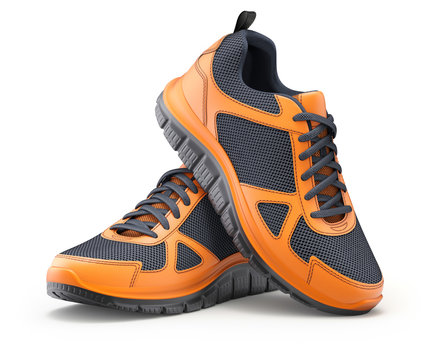 Sport shoes orange-black on white background - 3d illustration