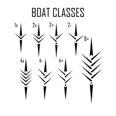 rowing boat icon set isolated whit names