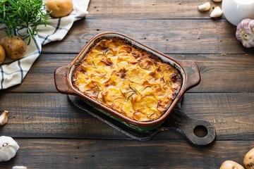 Potato casserole with garlic and rosemary