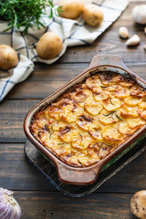 Potato casserole with garlic and rosemary