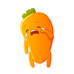 Carrot character. Kawaii crying carrot. Vector isolated on white background