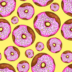 Set of watercolor ice cream, donut and dessert, summer collection food illustrations isolated on white soft Italian fruit ice cream