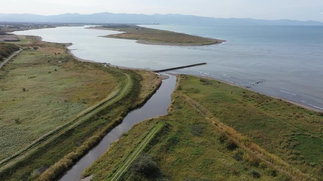 石狩川の河口 / 北海道石狩市 ドローン空撮