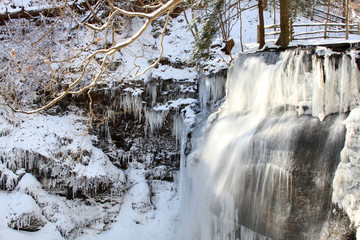 Frozen waterfall at the Buttermilk Waterfall State Park in Western Pennsylvania.