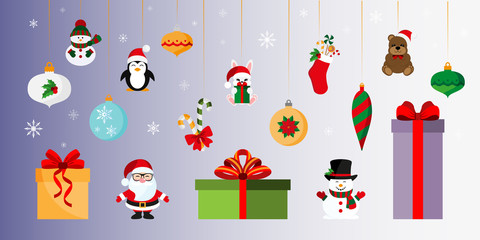 Fototapeta premium Gifts and toys. Christmas and New Year. Sticker, pin, patch. Vector.Icon. Flat design.