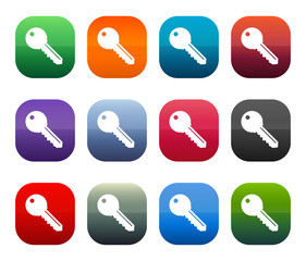 Key icon shiny square buttons set illustration design