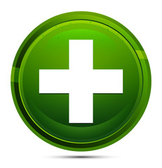 Obraz premium Plus icon glassy green round button illustration