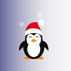 Penguin in a Santa Claus hat. Icon. Vector. Flat.