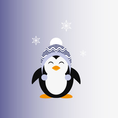 Penguin in a knitted cap. Icon. Vector. Flat.